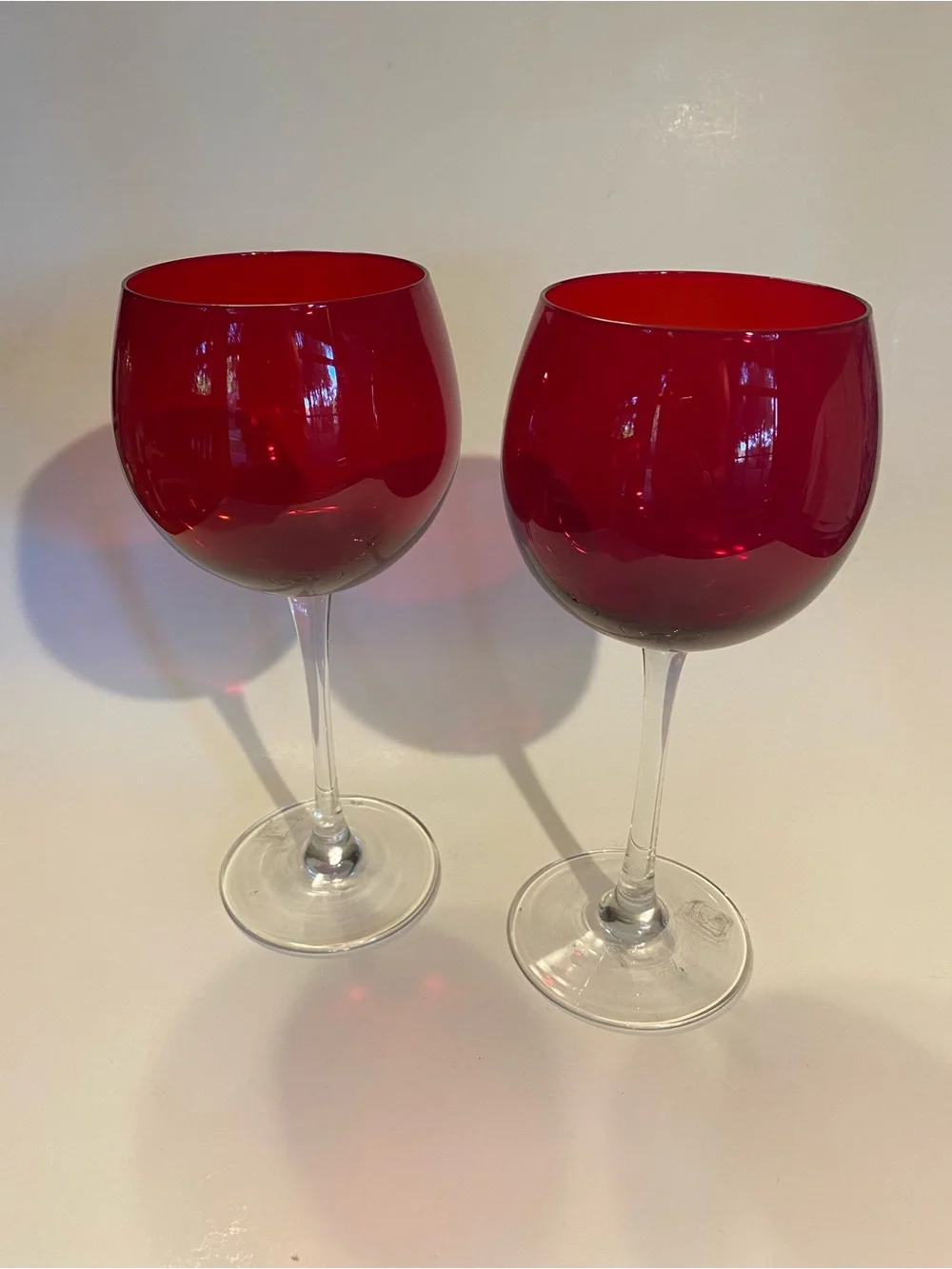 Circleware Ruby Red Wine Glasses Set of 2 Balloon Bowl 8” Tall Holiday Goblets